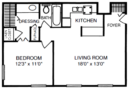 Kingston Green Apartments one bedroom floor plan in Kokomo, IN